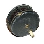 REEL: Playfair of Aberdeen 4.25" wide drum alloy casting reel, 2" wide, white handle, drum screw