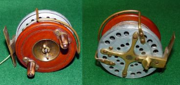 REEL: Fine early mahogany/alloy/brass Nottingham combination reel, 3" diameter, polished horn