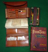 WALLET & BOOK: (2) Early coarse fishing leather wallet 8"x4", with parchment interior, assorted