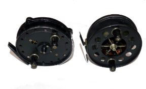 REELS: (2) Allcock Aerial wide drum alloy trotting reel, 3.75" diameter, 6 spoke with tension