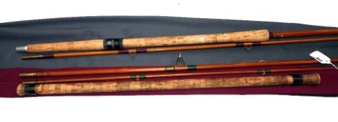 RODS: (2) Scarce Milward 11'6" 2 piece split cane roach rod, burgundy whipped high bells guides,