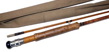 ROD: Eggington, Maker Merton 9' 2 piece split cane trout fly rod, red agate butt/tip guides, snake