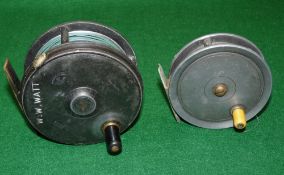 REELS: (2) Ogden Smith of London Exchequer by Dingley 4" alloy Perfect style fly reel, black handle,