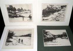 PRINTS: (4) Set of 4 Norman Wilkinson dry point prints entitled "A Spring Fish", "Below The