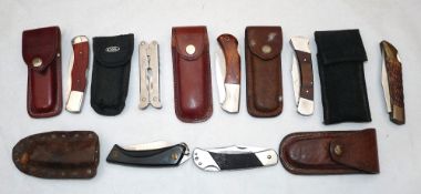 KNIVES ( 7) Collection of pockets and belt knives and multi-tools by Buck Fenwick, Comanche