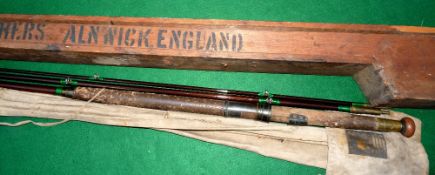 ROD & BOX: (2) Early Hardy greenheart 14' 3 piece salmon fly rod, fine condition, green whipped