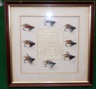 FRAMED FLIES: Collection of gut eyed Jock Scott salmon flies, tied in 8 colour variants, all on