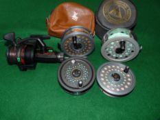 REELS & SPOOL: (4) Shakespeare by Young's Worcestershire salmon fly reel, 4" diameter, rear disc