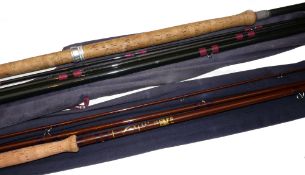 RODS: (2) Bruce & Walker 16'6" 3 piece graphite salmon fly rod with 28" detachable cork handle,