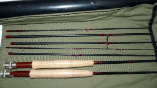 ROD: Sharpe's Aquarex 9' 6 piece + spare butt graphite travel trout fly rod, in as new condition,