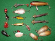 LURES: (13) Collection of 13 vintage lures comprising fine Mother of Pearl 2" spinner, Lemax