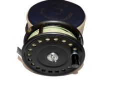 REEL: Fine Hardy St. John Mk2 alloy fly reel, 2 screw latch, black handle, rim tension regulator,