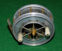 REEL: Unusual Allcock Aerial Popular reel, 3.5" diameter, 6 spoke with tension regulator, twin