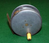 REEL: Early Hardy Perfect 3 1/8" alloy trout fly reel, white handle, strapped tension regulator,
