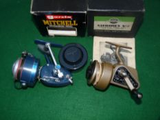 REELS: (2) Fine JW Young Ambidex No.2 casting reel, bronze finish, half bail, little used condition,