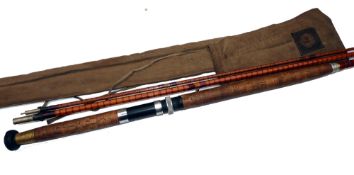 ROD: Allcock of Redditch 12' 3 piece split cane salmon fly rod, burgundy close whipped, FOB