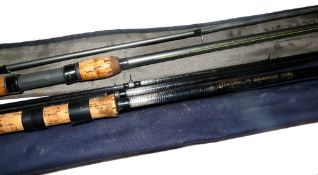 RODS: (2) Harrison Advanced Rods, 13, 3 pce HR40 carbon match rod, black whipped guides, cork handle