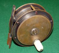 REEL: Early Hardy Hercules 4" all brass fly reel, raised faceplate stamped Rod in Hand and oval