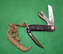 HUNTING KNIFE: Wostenholm of Sheffield early pocket knife, 2 blades plus spike, cross hatched side