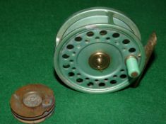 REEL & ACESSORY: Hardy Green princess alloy lightweight fly reel, 3" dia. green handle, gold