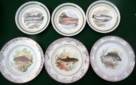 PLATES: (6) Six ceramic plates with fish decoration, 3 x Port Merion series 7.25" with trout, salmon