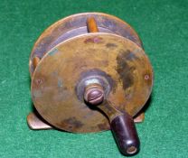 REEL: Early Hardy all brass crank wind winch, 2.5" diameter, shaped crank arm stamped "Hardy's