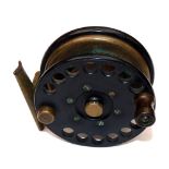 REEL: Allcock Facile 3.5" ebonite/brass starback reel, ventilated face plate, shaped handle with