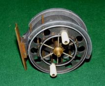 REEL: Fine early 3" Allcock Aerial reel, 6 spoke with tension regulator, twin white handles, 8 holes