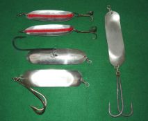 HARDY LURES: (6) Pair Hardy Jim Vincent spoons, both 5.25" long, in fine condition, red stripe to