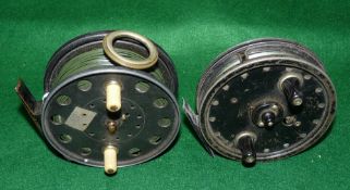 REELS: (2) Fine Ogden Smith by JW Young 4" Swift style trotting reel, twin white handles, button