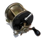 REEL: Ocean City USA Long Key big game hard rubber and nickel on brass multiplier reel, 4.5" dia.