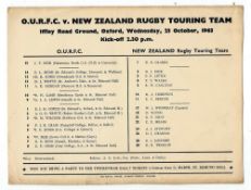 1963 Oxford University v New Zealand All Blacks rugby programme - played at Iffley Road Ground on