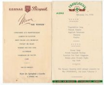 2x rare 1961 South Africa Springbok rugby tour to France and Spain menus - to incl Lourdes 12th
