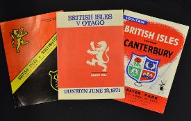 3x 1971 British Lions rugby programmes - v Wellington (5/6/71), v Otago (12/6/71 and v Canterbury (