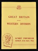 Rare 1962 Great Britain v Western Division rugby league signed programme - signed on the back