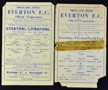War time 1941/1942 Everton v Preston North End football programme dated 4 April 1942 and Everton v