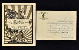 Extremely rare 1925 France v New Zealand rugby dinner invitation and banquet menu - held after the