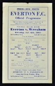 War time 1942/1943 Everton v Wrexham football programme dated 10 October 1942, single sheet, fair