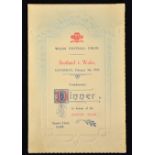 Scarce 1910 Wales (Runners-up) v Scotland rugby dinner menu - held at The Queens Hotel Cardiff on