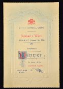 Scarce 1910 Wales (Runners-up) v Scotland rugby dinner menu - held at The Queens Hotel Cardiff on