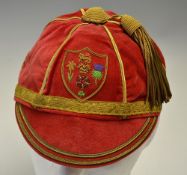 British Isles Rugby League Players Cap - presented to Derek "Rocky" Turner - comprising red velvet 6