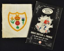 1957 British Rugby League players shirt badge and programme - issued to Derek Turner -together