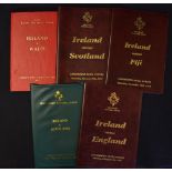 5x Ireland VIP rugby programmes to incl v Wales '60 in the original red and gilt cloth boards, v