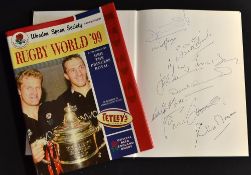 Rugby World '99 Book signed by British Lions rugby players: Publ'd by Save and Prosper signed to the