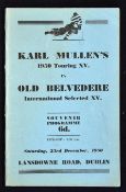 Rare 1950 Karl Mullen's XV "British Lions" v Old Belvedere International Select XV rugby programme -