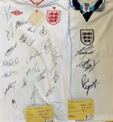 England Multi-Signed Football Shirts replica short sleeve shirt, signed by members of the FA, size