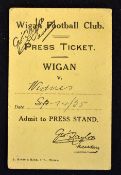 1935/1936 Widnes Rugby league match ticket (A) - v Wigan dated 14 September admit to press stand.