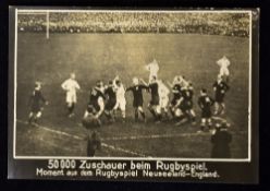 Very rare 1925 England v New Zealand rugby match postcard - real photograph of the line out throw in