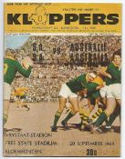 1969 South Africa v Australia rugby programme -final test played at Free State Stadium