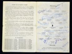 Scarce 1949 France v Wales rugby signed programme - played at Stade Olympic De Colombes Paris on